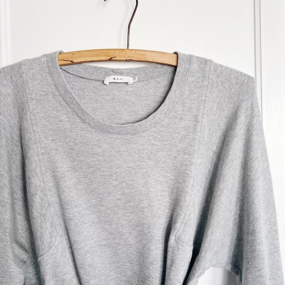 ALC • Atlas Tie-Front Sweatshirt grey terry knit dolman sleeve wrap waist - Picture 3 of 13